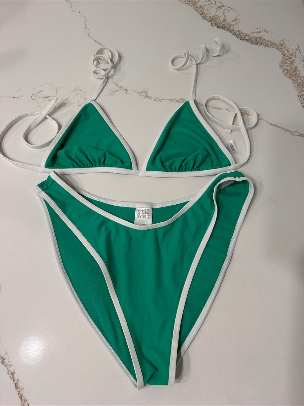 wild fable Green Bikini with White Trim L (10-12)